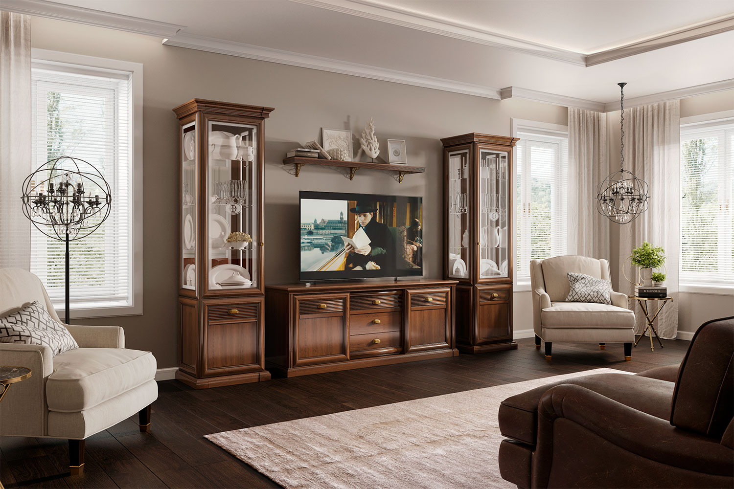 Гостиная в классическом стиле "Изотта" в цвете итальянский орех — элегантность и комфорт вашего дома , вид - стиль Классический, цвет Орех
