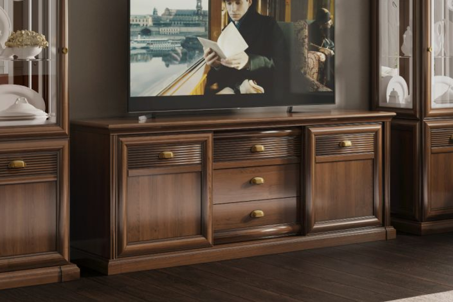 Гостиная в классическом стиле "Изотта" в цвете итальянский орех — элегантность и комфорт вашего дома , вид - стиль Классический, цвет Орех
