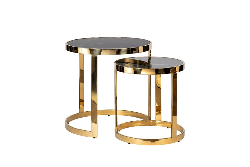 Столы (наб 2шт) стекло чер.мрам/зол d60*60/d46*50 47ED-ET081S-GOLD