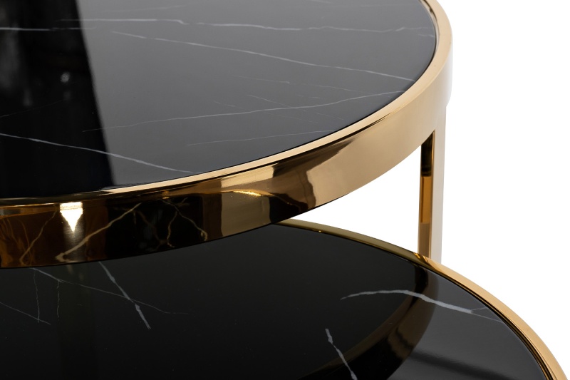 Столы (наб 2шт) стекло чер.мрам/зол d60*60/d46*50 47ED-ET081S-GOLD
