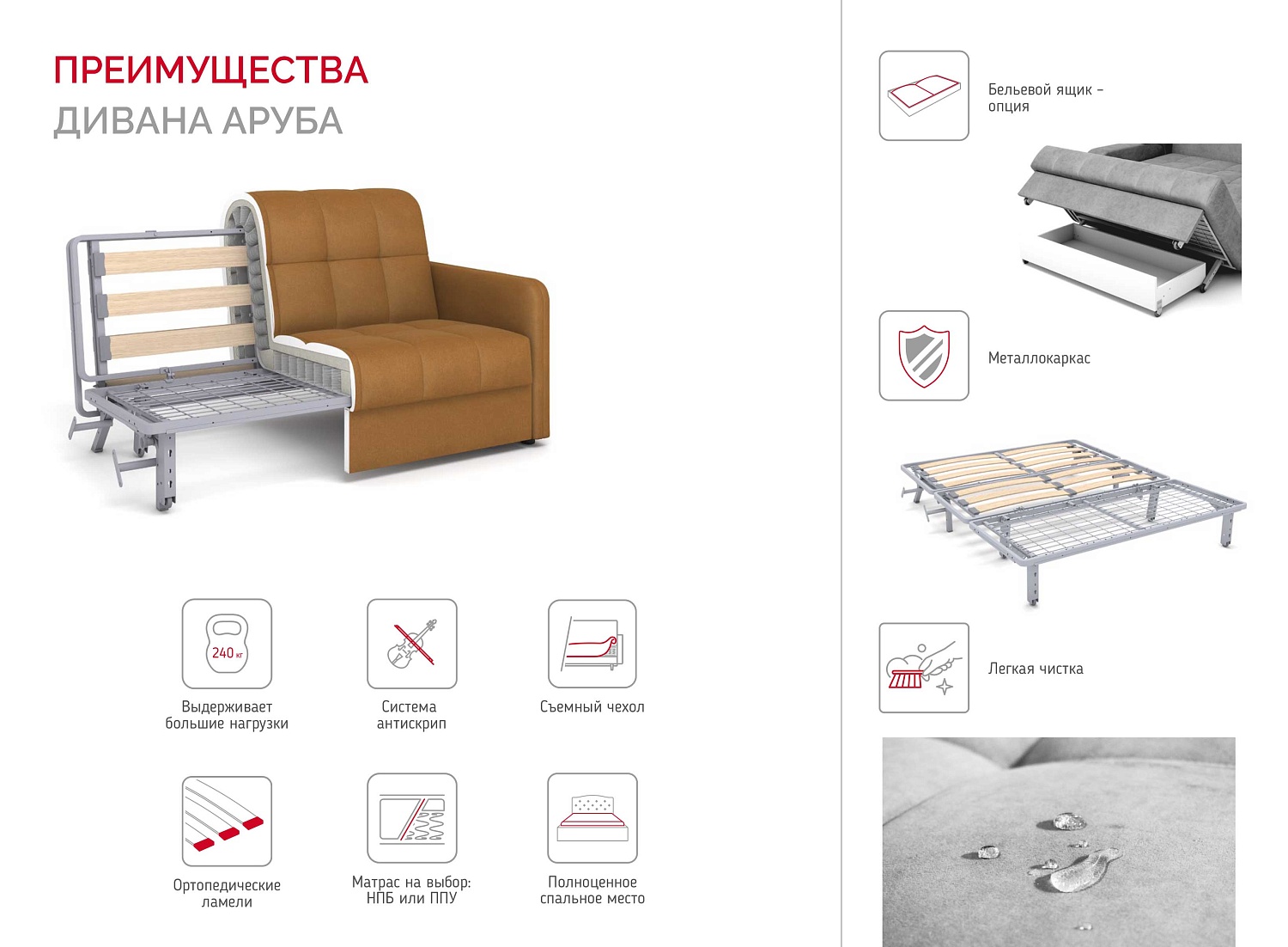 Новинка! Диван-кровать с узкими подлокотниками - Аруба, механизм Аккордеон
